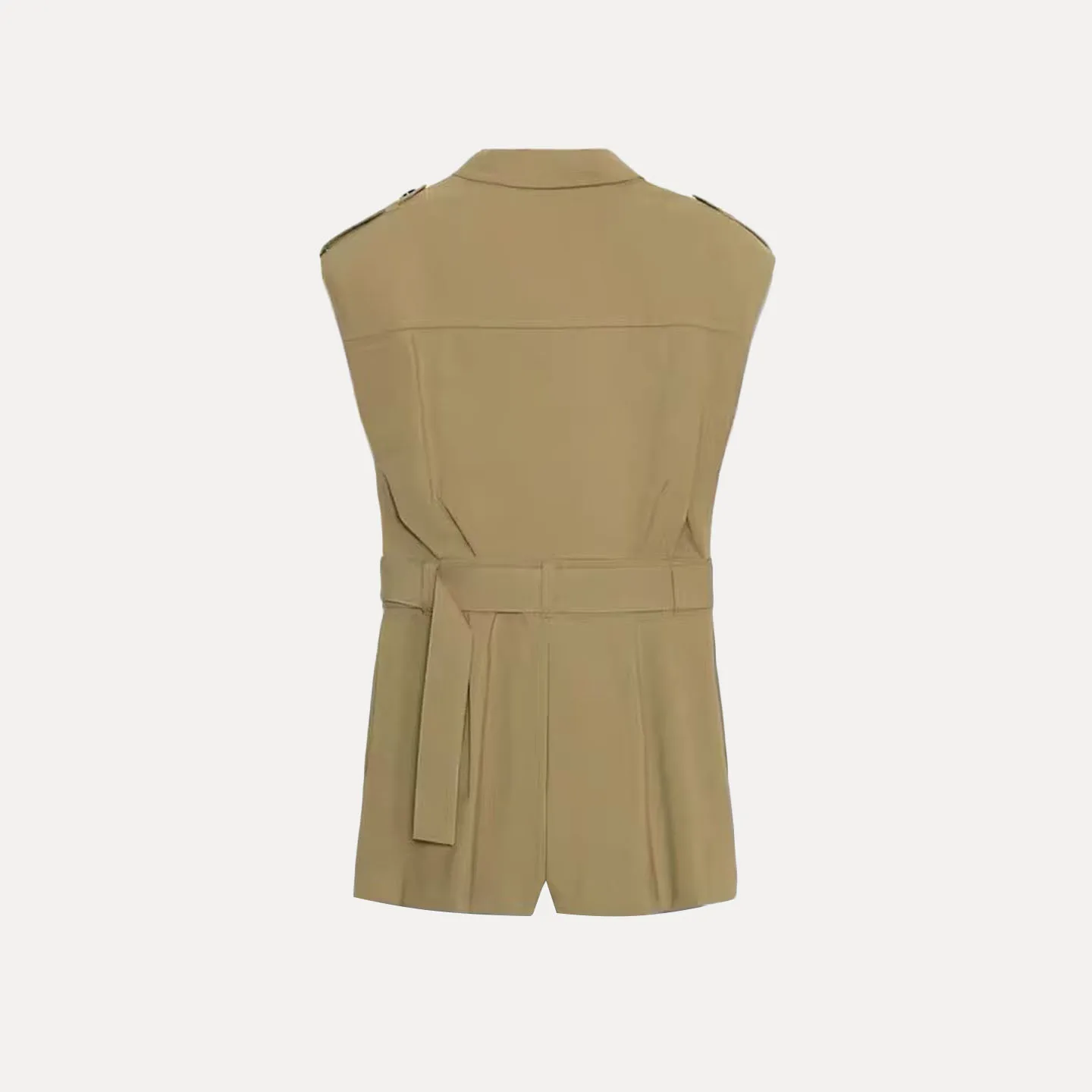 Modny kombinezon z poduszkami na ramionach, paskiem, wysokim stanem, prostymi nogawkami, spodnie damskie, elegancki, jesień 2025, wysoka jakość.