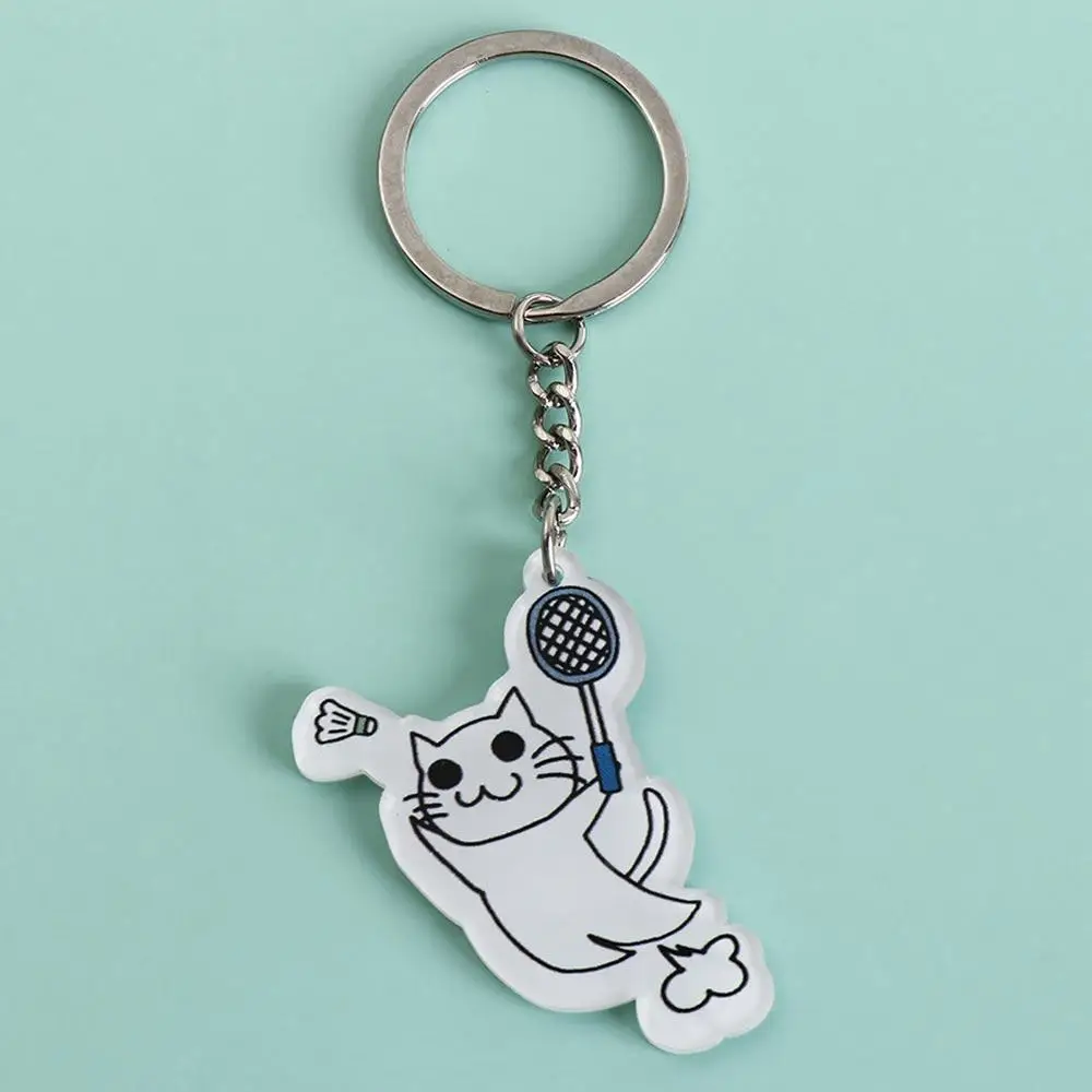 Anime Car Bag Keychain Cartoon Cat Play Badminton Cute Pendant Girly Items DIY Decoration Accessories Friend Gift