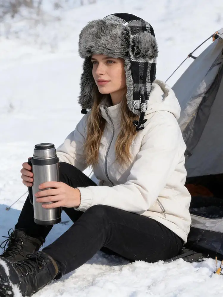 

Cycling USB Heated Hat Plug-In Three-Setting Plush Winter Trapper Hat Rechargeable Heating For Adults Teens Walking Commuting