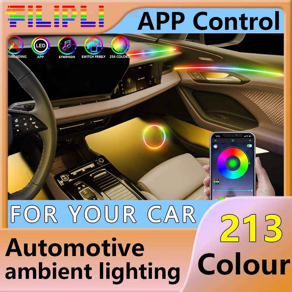 

6/18 in 1 Acrylic Car Ambient Light RGB 64 213 Tint Lullaby Acrylic APP Streamer Atmosphere Lamp Bundle For Cars