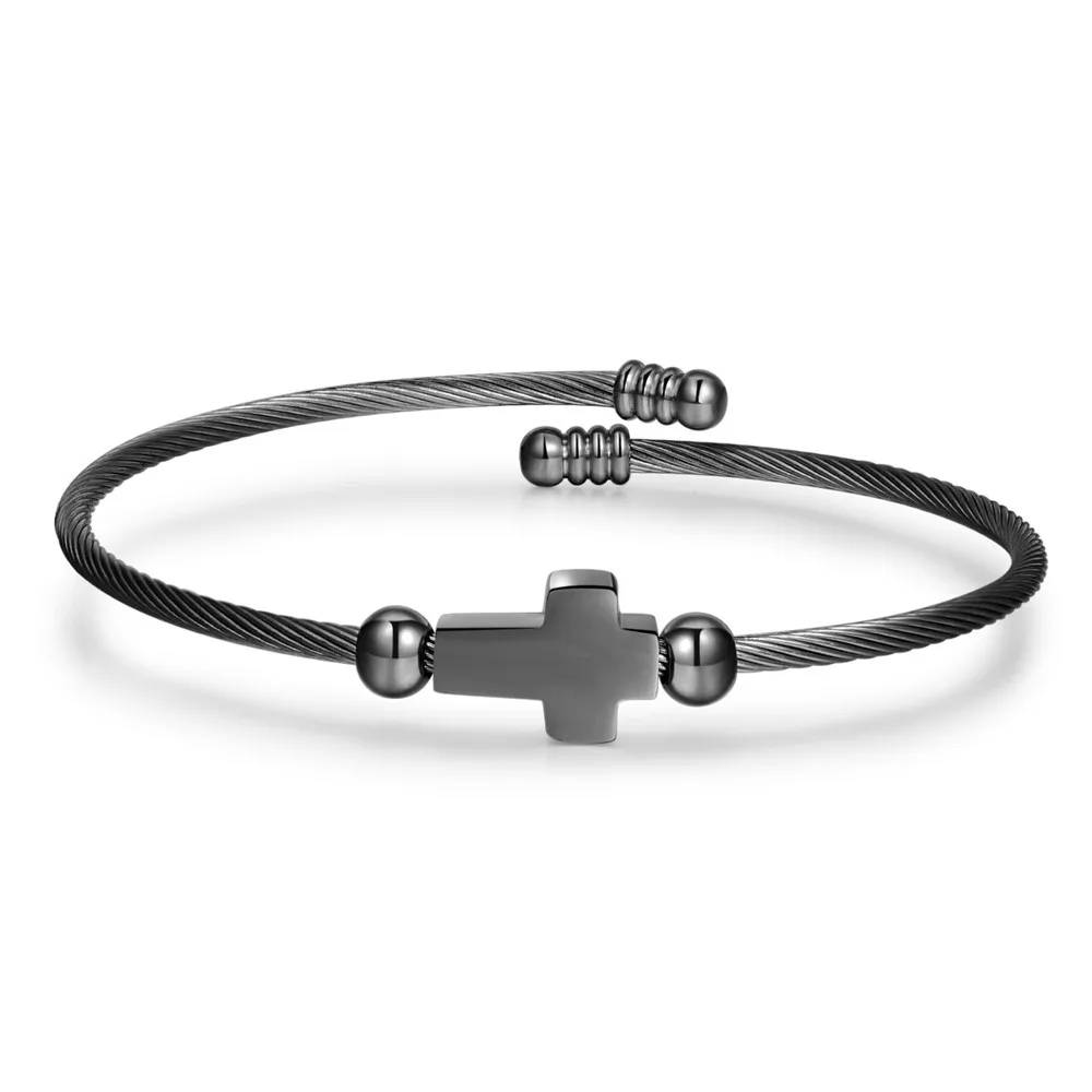 Pulsera de Cruz ajustable para hombre y mujer, brazalete abierto de color dorado, plateado y negro, joyería con dijes cassic, 2024