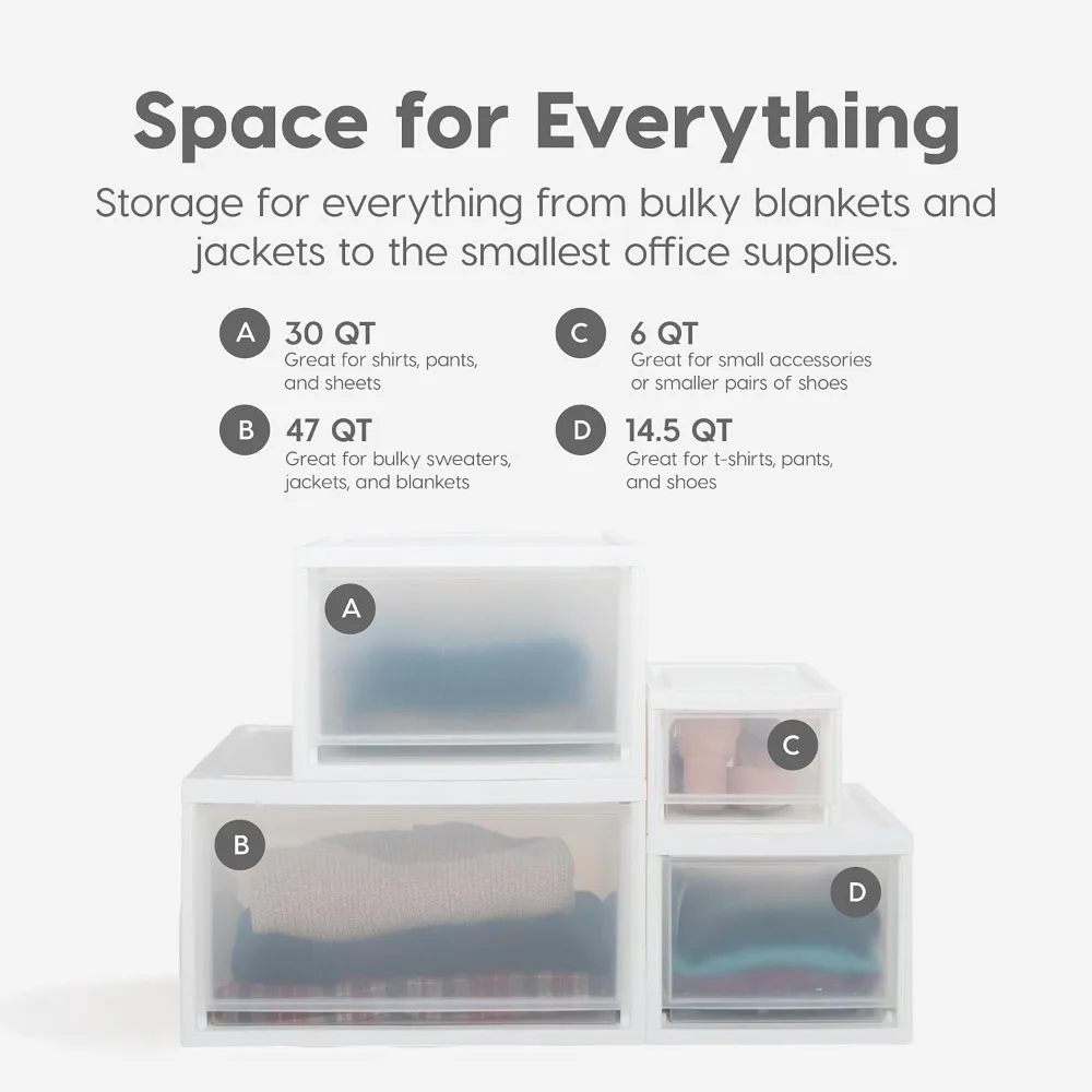 أدراج بلاستيكية قابلة للتكديس سعة 30 لترًا للتخزين، مجموعة مكونة من وحدتين مع أدراج منزلقة لغرفة النوم وتنظيم الخزانة