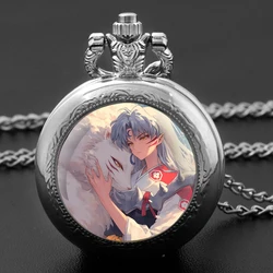 Anime Inuyasha Design Glass Dome Quartz Pocket Watch with Arabic Numeral Dial on Chain Ideal Present for Special Occasions