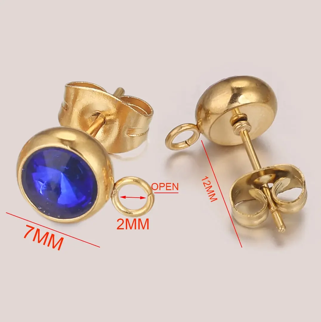 10 unids/lote de pendientes redondos de acero inoxidable dorados de 7mm, componentes de poste Base, conectores, piezas de pendientes con suministros para hacer anillos a granel