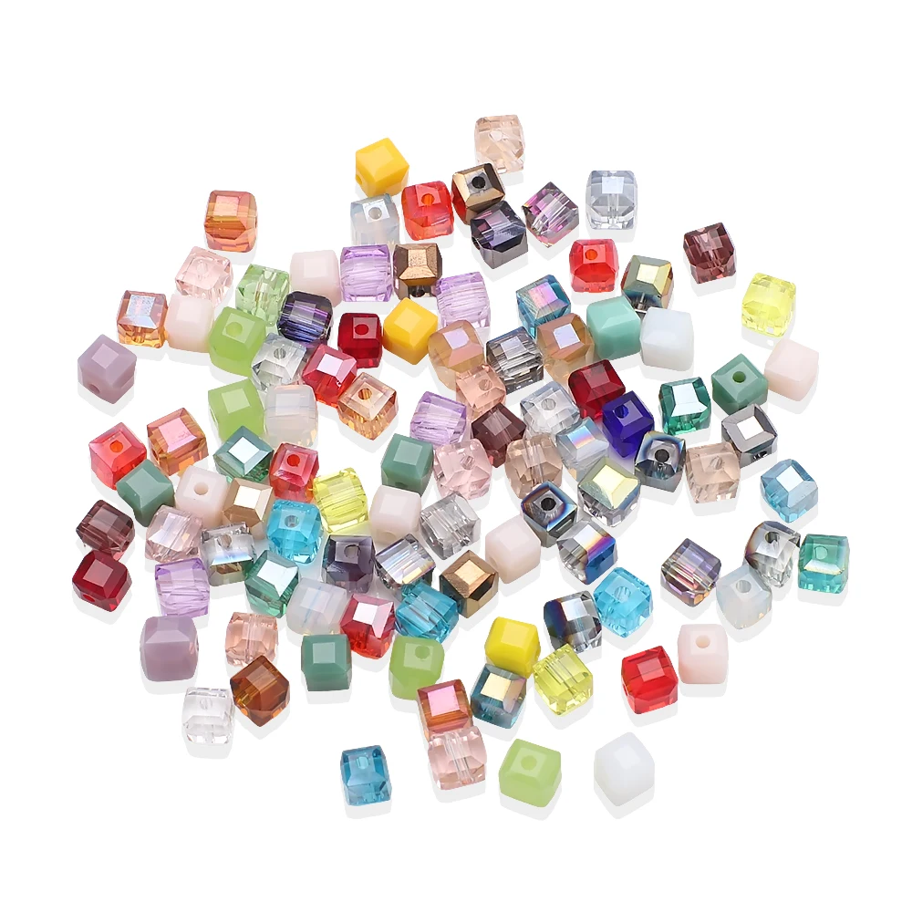 6mm 8mm Faceted Crystal Glass Bicone Square Crafts Loose Spacer Cube Beads for Bracelet Necklace Earrings DIY Jewelry Making