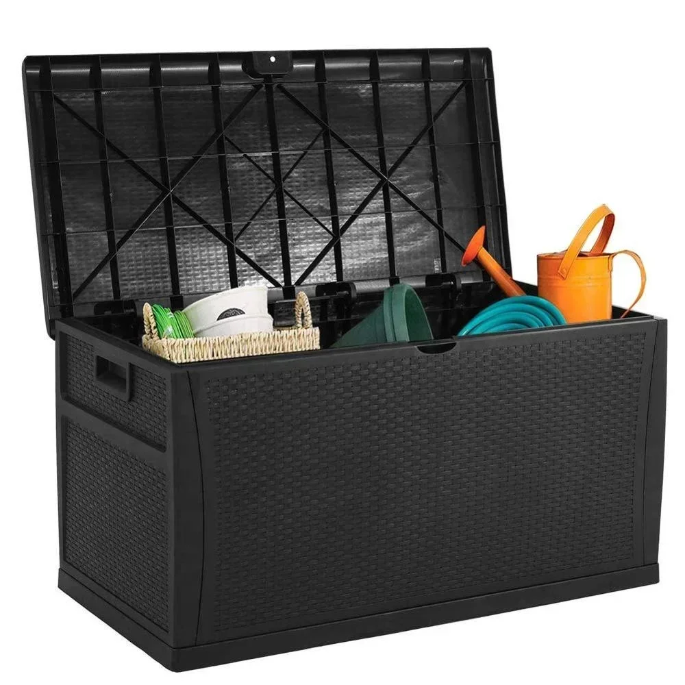 

Outdoor Plastic Garden Storage Box Rattan Deck Box Black Storage Box 460L 120*61*63cm