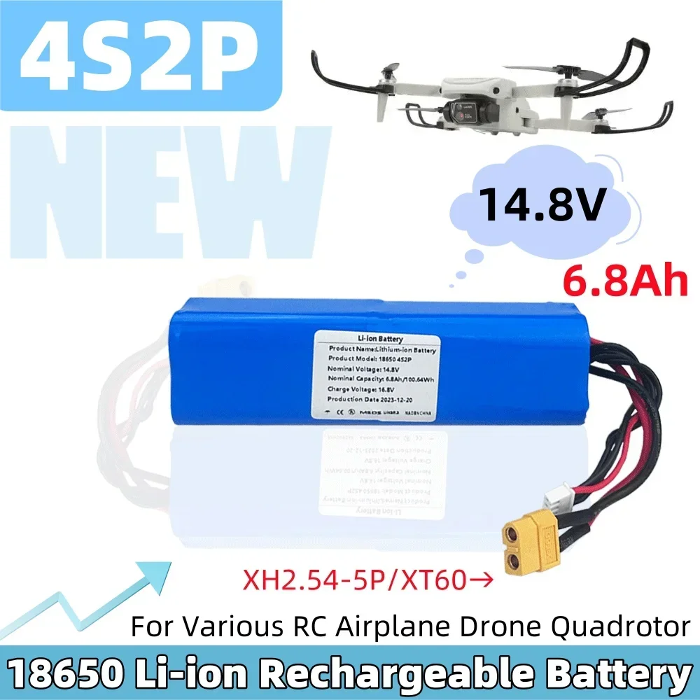 4S2P 14.8V 6800mAh Li-ion Rechargeable Battery XH2.54-5P XT60 Plug for Various RC Airplane Drone Quadrotor