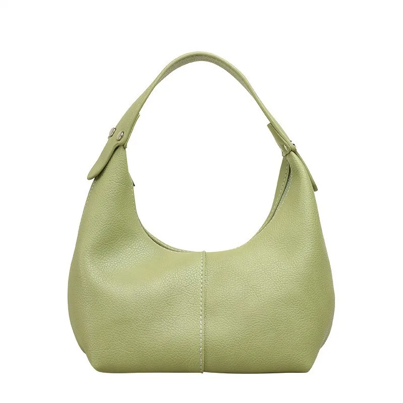 Bolso de estilo Retro Simple para mujer, Bolso pequeño Hobo, verde hierba, clásico, negro sólido, cierre de bolsillo con cremallera, cuero Litchi