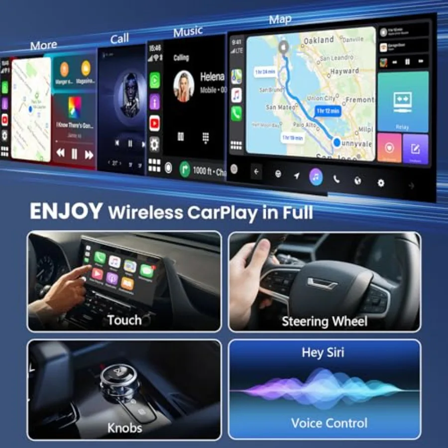 Wirel CarPlay Adapter and Android Auto Dongle, One Click Multi Device Switching Seaml Connection, Compact Size, Plug and Play W