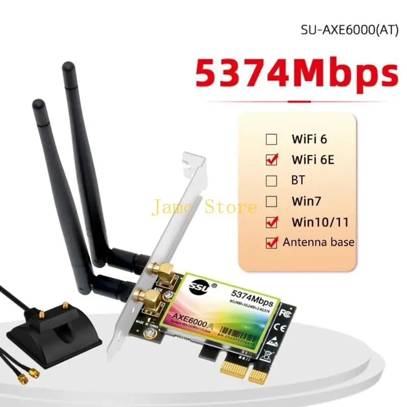 

LX0B WiFi6E PCIE адаптер 5374 Мбит/с 2 в 1 двухдиапазонная беспроводная сетевая карта 2 4G для настольных ПК Поддержка 10