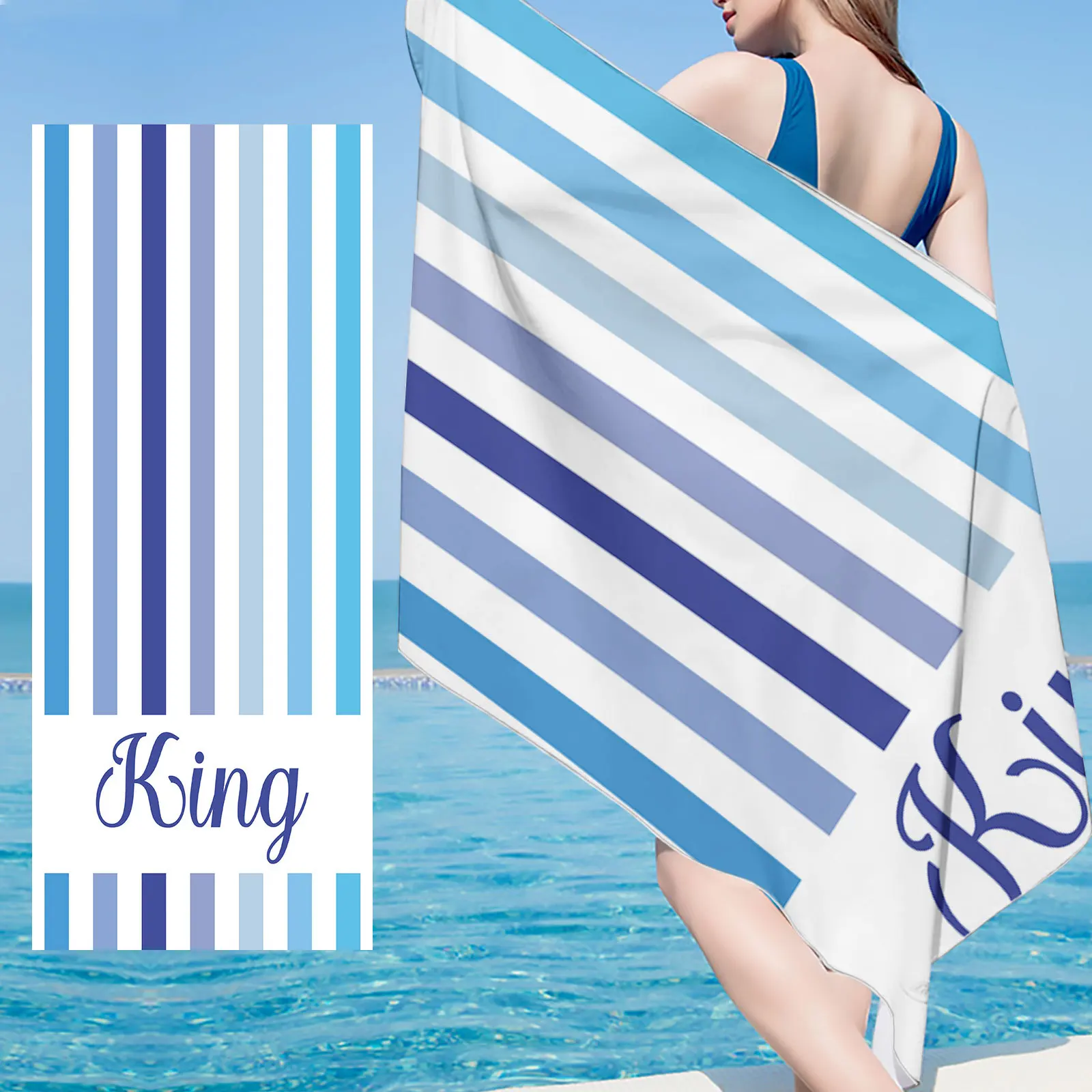 

Strip Style Print Name Beach Towel Custom Names Personalized Bath Towels Customized Text Pool Towel Microfiber Gift for Children