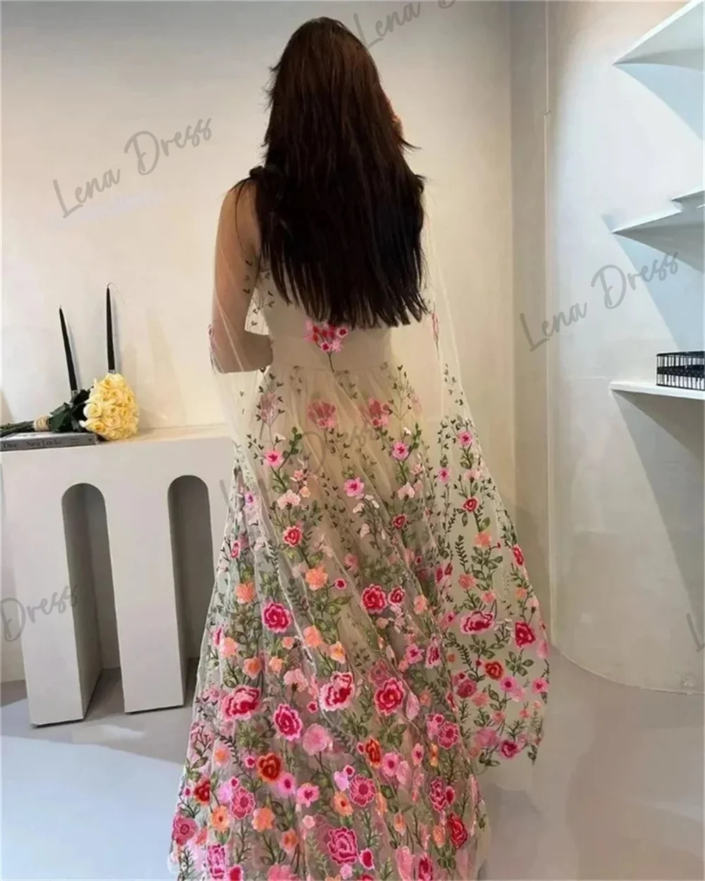 Vestido de graduación de encaje bordado para mujer, vestidos de ocasión Formal para ocasiones formales, flores hechas A mano, línea A, vestido de