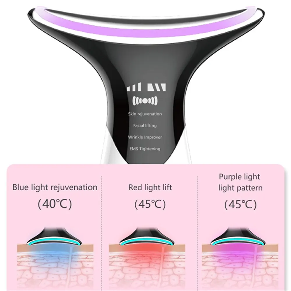 อุปกรณ์อุปกรณ์ความงามใบหน้าและลำคอด้วยแสง LED 3สีช่วยลดกระชับผิวลดคางสองชั้นเครื่องมือนวดยกกระชับใบหน้า