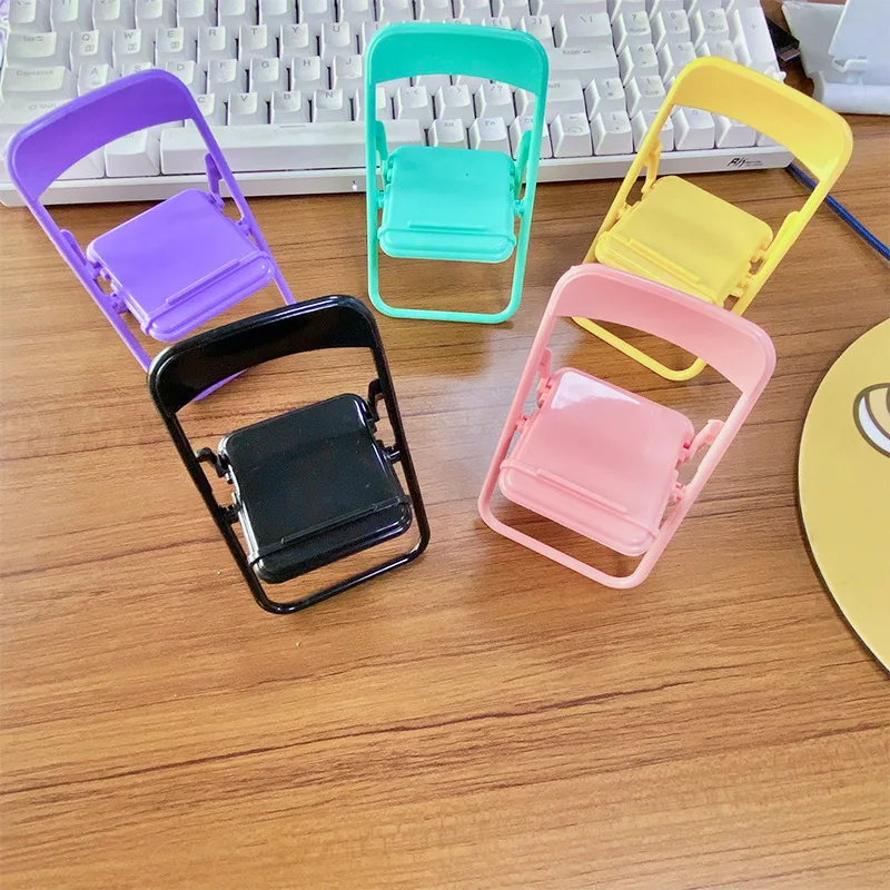 2Pcs Mini Chair Shape Mobile Phone Stand Portable Cute Macaron Color Adjustable Folding Lazy Phone Desktop Holder For Cell Phone