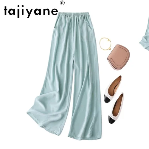 Imagen 1 del producto TAJIYANE 100% pantalones de seda Mulberry, pantalones holgados informales para mujer, pantalones anchos de seda Real, ropa de verano en 18 colores para mujer, 2025 Шта mascotas