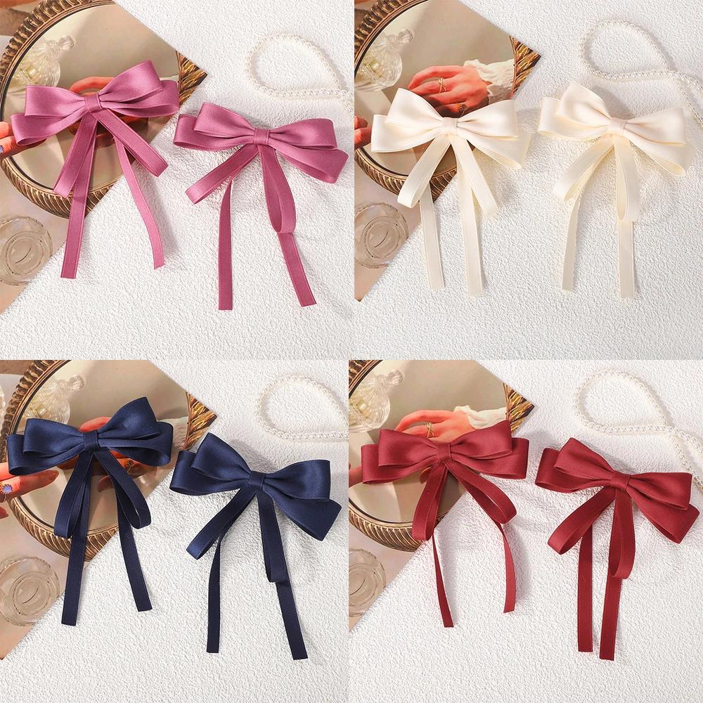 2 Stück elegante doppellagige Schleife-Haarspange für Mädchen, Boutique-Band, Festivals, Kopfbedeckung, lange Quaste, Haarspangen, Haar-Accessoires