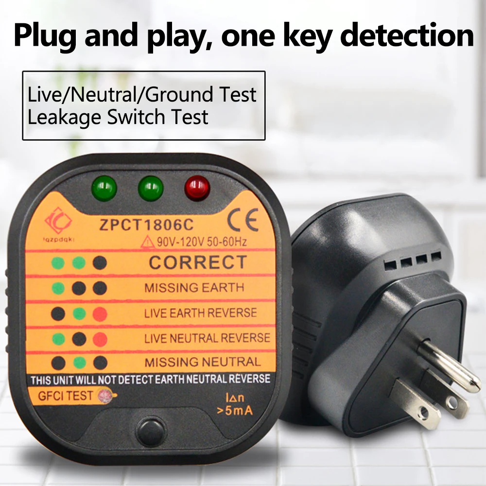 Socket Tester Detector Circuit Polarity Voltage Plug Circuit Breaker Grounding Zero Wire Switch Current Detector Electroscope