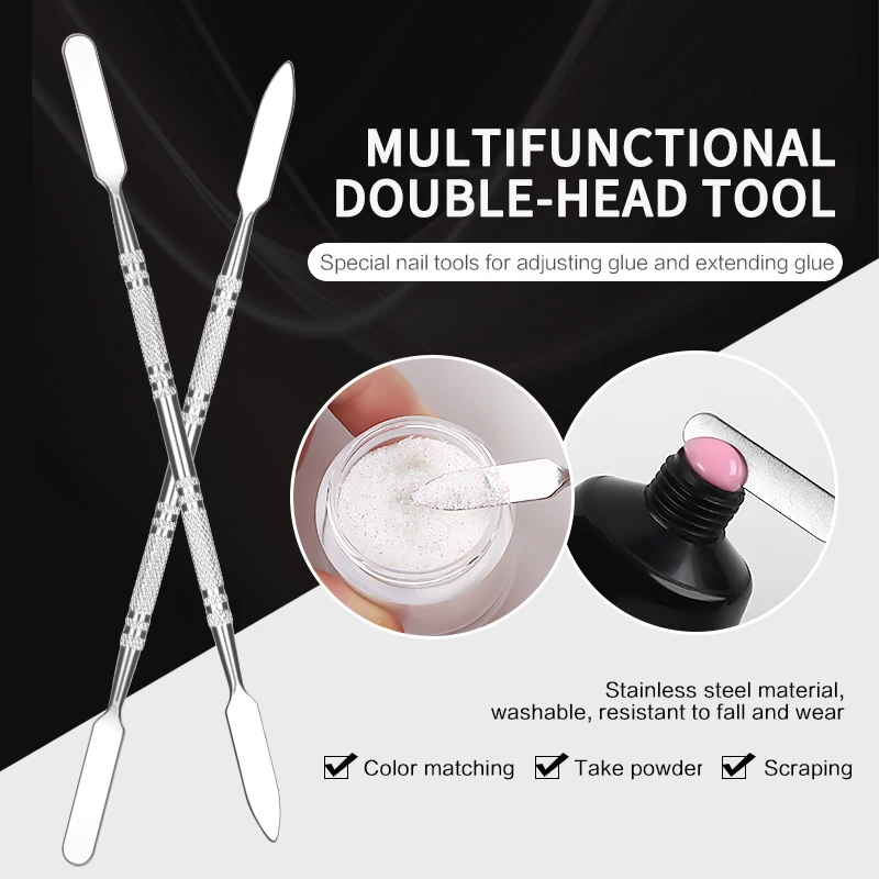 Stainless Steel Double-headed Nail Brush Extension Glue Removal Stick Gel Removal Spatula Nail Polish Dipping Removal Tool