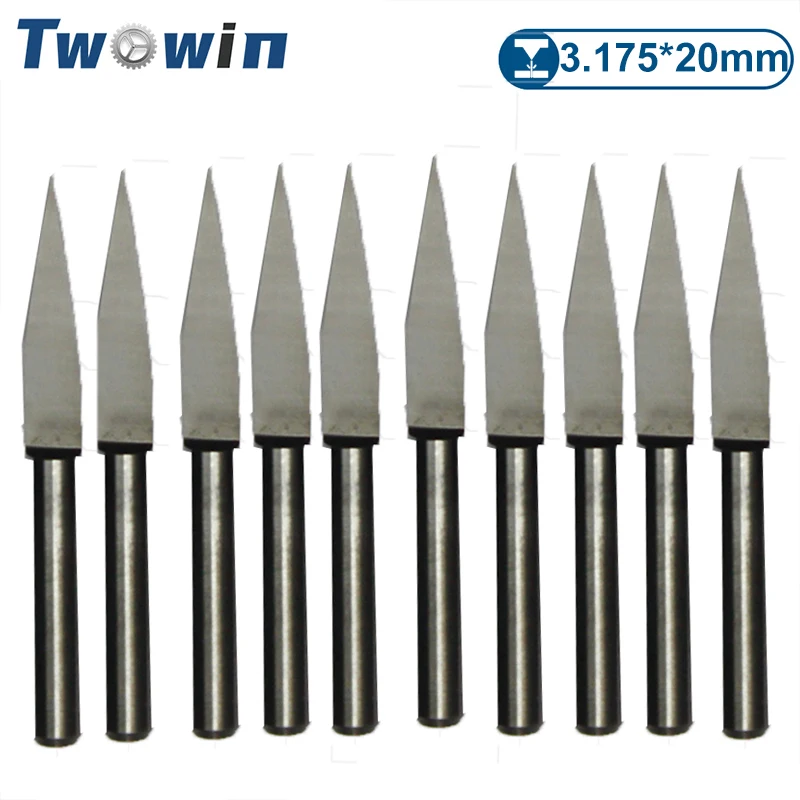 TWOWIN 10pcs Milling Cutter 3.175mm Shank 20 Angle 0.1mm V Shape Engraving PCB Flat Bottom CNC Router Tools Cutting Bit