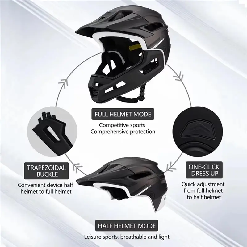 A89E-Mountain Bike Full Face Design-Shock-Proof, Adjustable Fit, Detachable Chin Holder, Enhanced Visibility For Adults