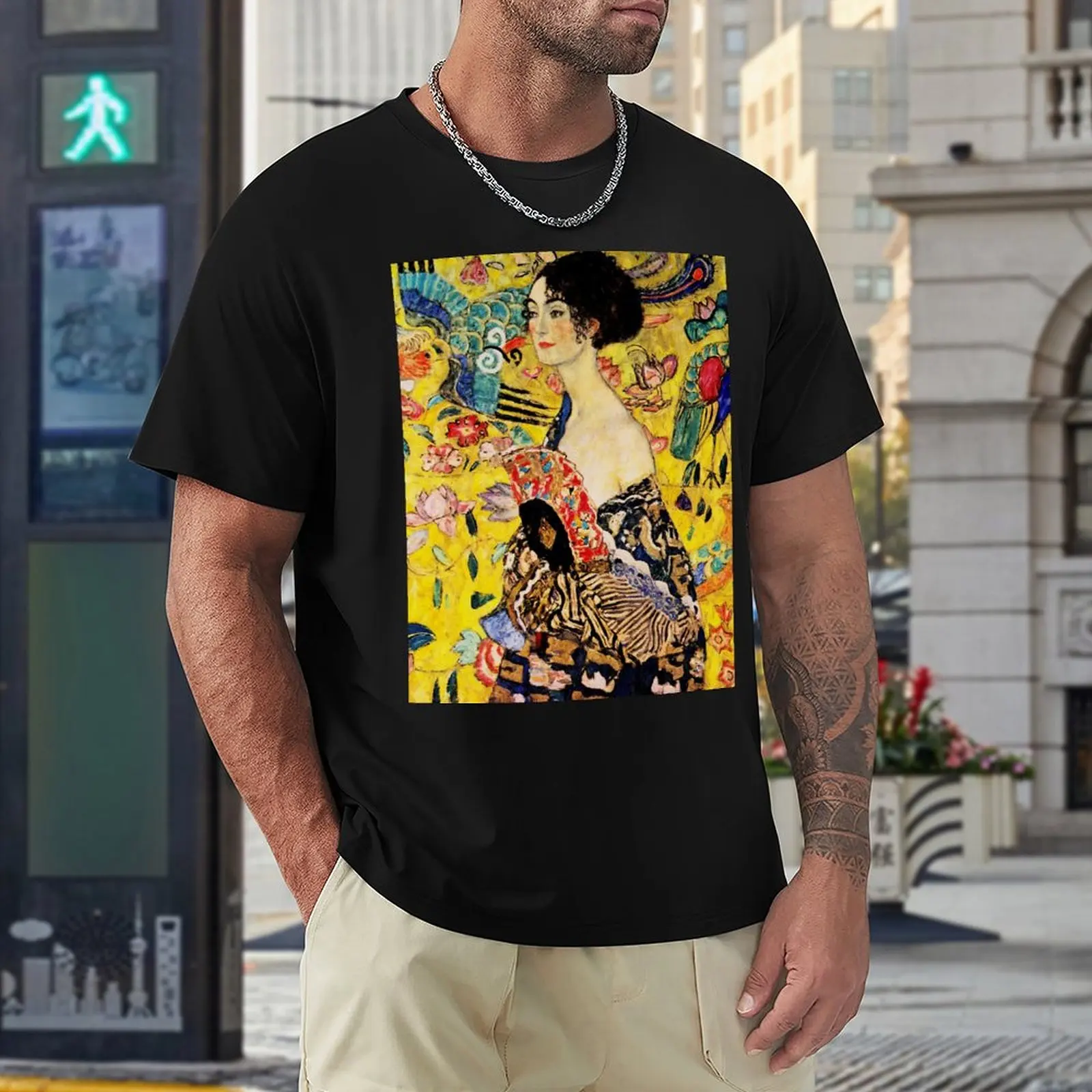 Lady with Fan Gustav Klimt Art Nouveau Modern T-shirt Fresh Motion Tees Hot Sale Home Funny Novelty USA Size