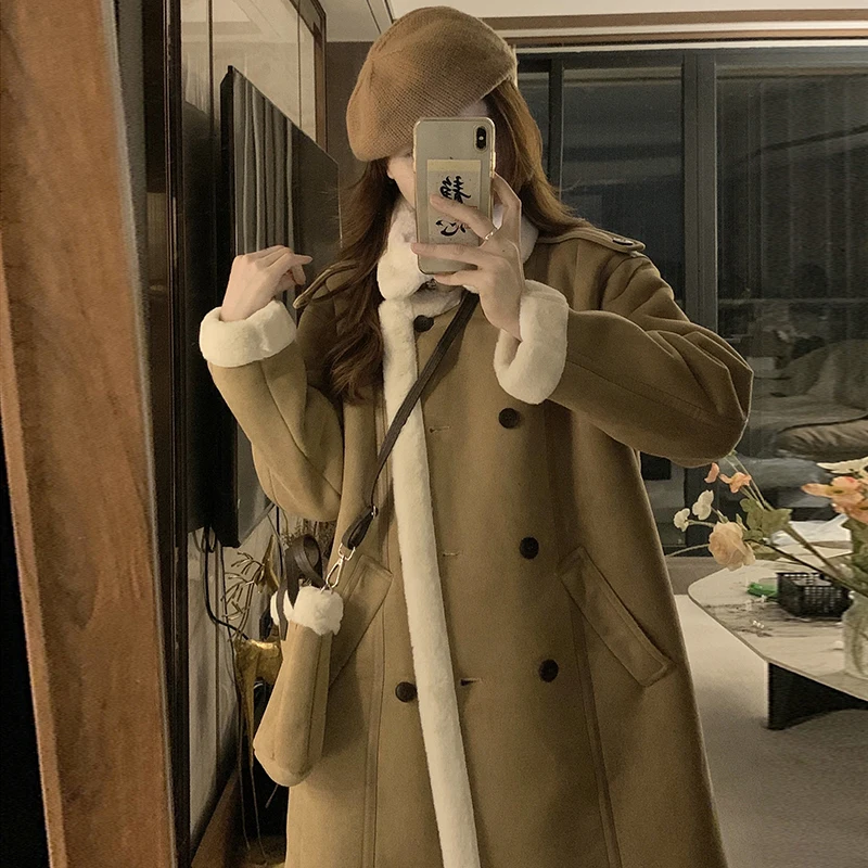 

Autumn And Winter 2022 New Women's Overcoat Females Wool Coat Fashion Turn Down Collar Coat Medium Length Thickened Jacket