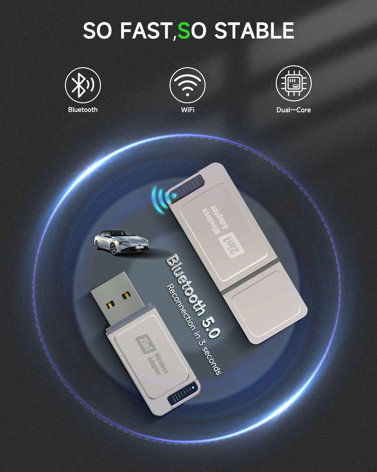 2025 Upgrade- Wireless CarPlay Adapter Plug & Plug Auto Connect No Delay Converts Wired to Wireless Compatible iPhone &Android