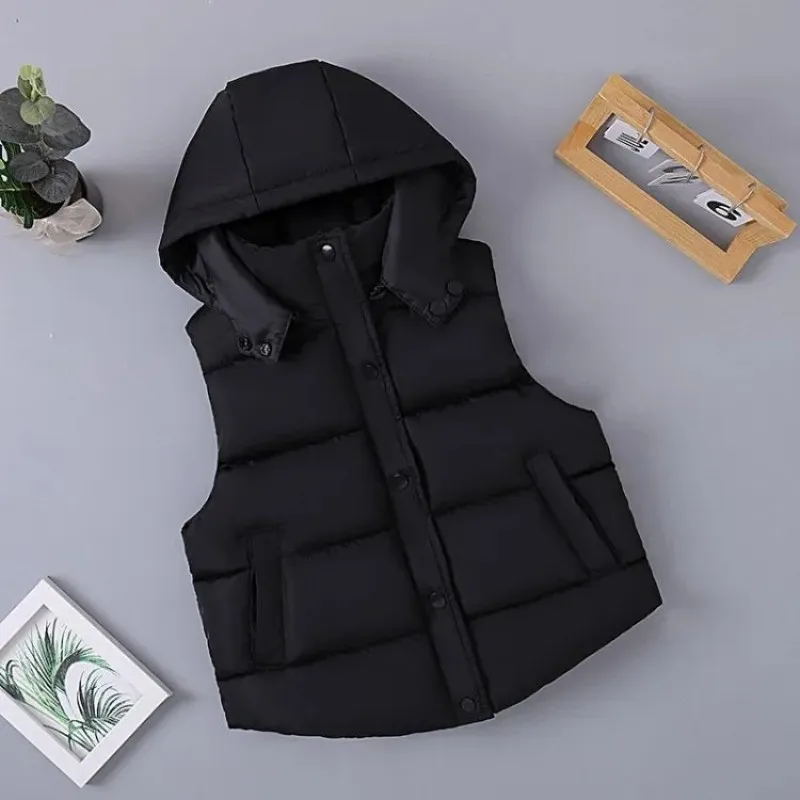 children\'s down cotton vest autumn and winter boys and girls hooded thick vest cotton coat baby wearing vest