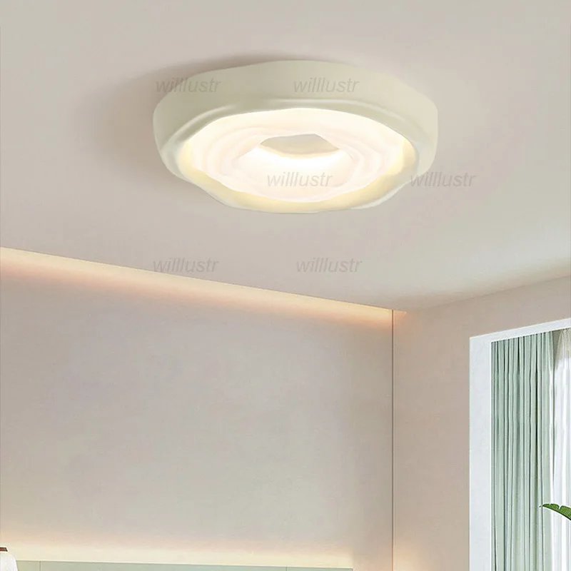 Creamy Style PE Cookie Ceiling Lamp Full Spectrum Eye Protection LED Light Hotel Cafe Bar Bedroom Beige Green Iron Lighting