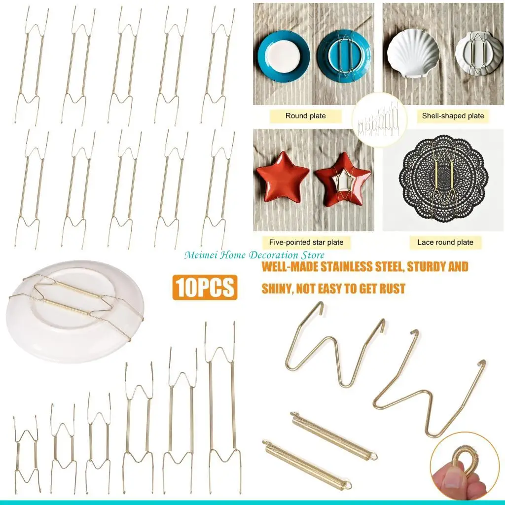 H7BF Set Of 10 Steel Plate Hook With Concealed Spring For Artistic Wall Decoration