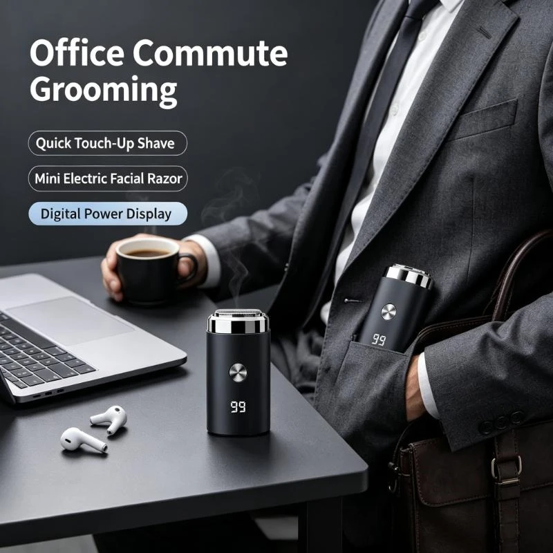 Travel Electric Facial Razor Digital Display Compact Pocket Mini Portable Men Beard Shaver
