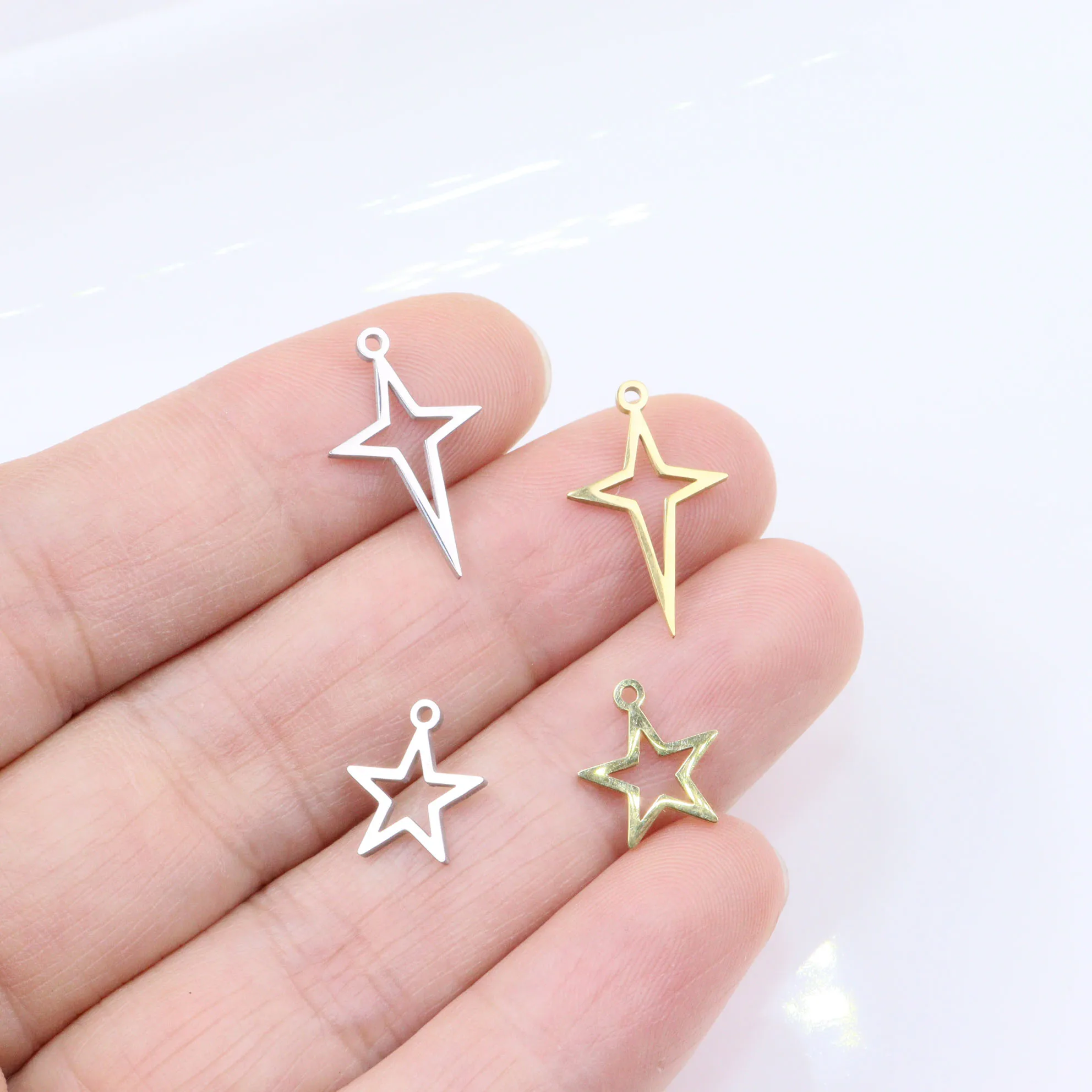 10pcs Wholesale StainlessSteel Open Star High Quality Mirro Polish Women Charm Pendant DIY Necklace Bracelets Earrings Unfading