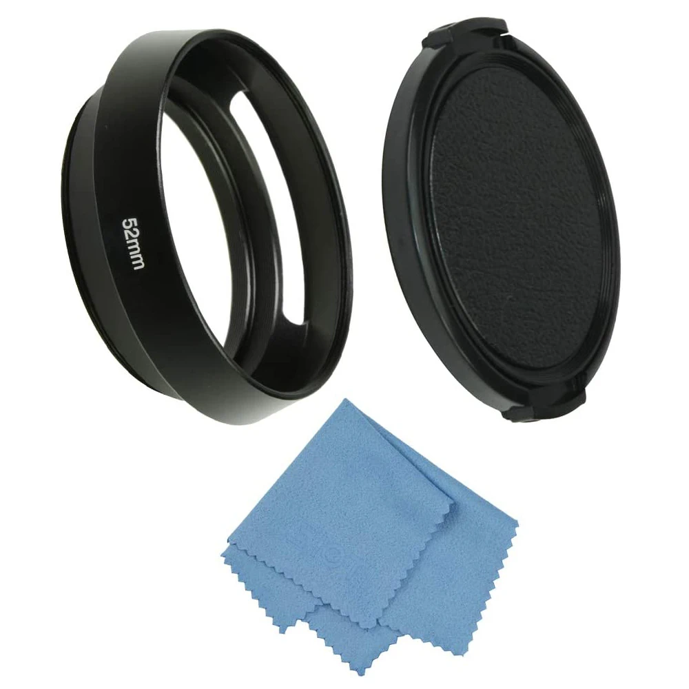 SIOTI 37/49/52 Camera Standard Vented Metal Lens Hood+Cleaning Cloth+Lens Cap for Fuji/for Nikon/for Canon Standard Thread Lens