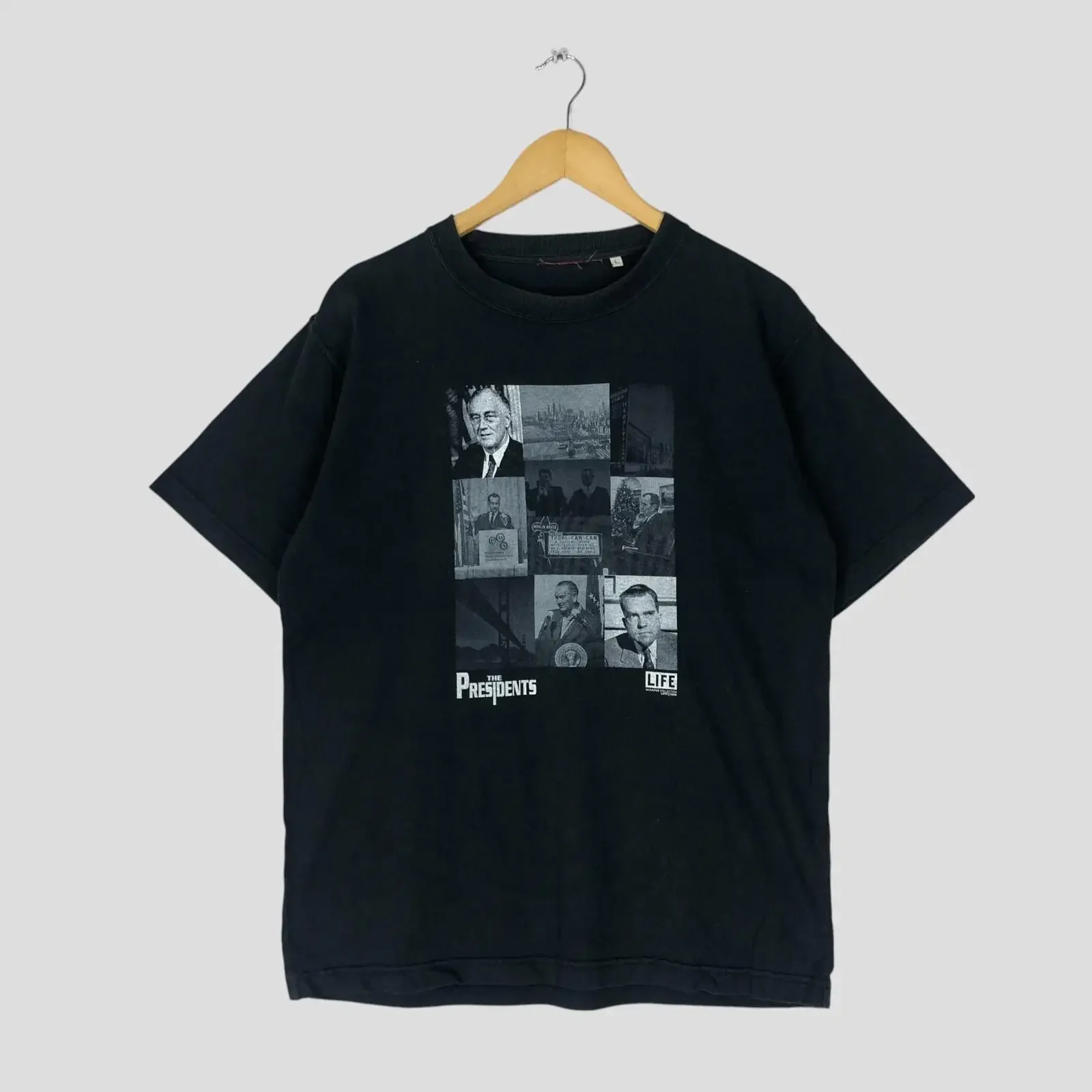 Vintage Y2K The Presidents Photo Print T Shirt Black Size M vintage Washed Stylish Comfortable Casual Breathable Unisex