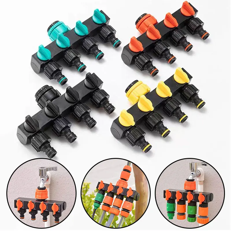 

4-Way Water Splitter 1" to 3/4" to 1/2" Thread with 4 Independent Switches Hose Splitters For Water Pipe Hose Pipe Tap Connector