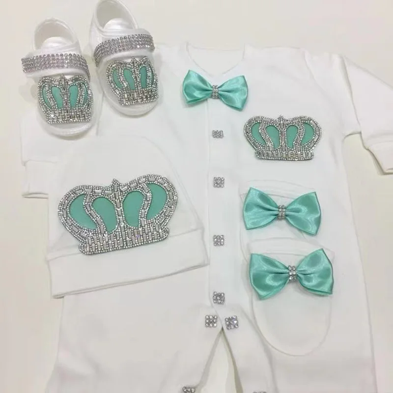 4pcs Welcome Home Romper Baby Clothing Name Personalized Crown Jewelry Baby Girl Boy Toddler's Cotton Outfits Newborn Gift