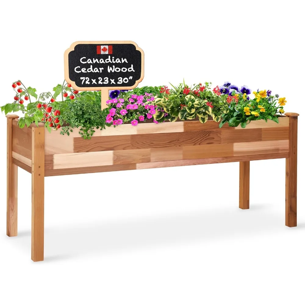 

Cedar Raised Garden Bed, Elevated Wood Planter for Growing Fresh Herbs, Vegetables, Flowers, Succulents - 72x23x30”
