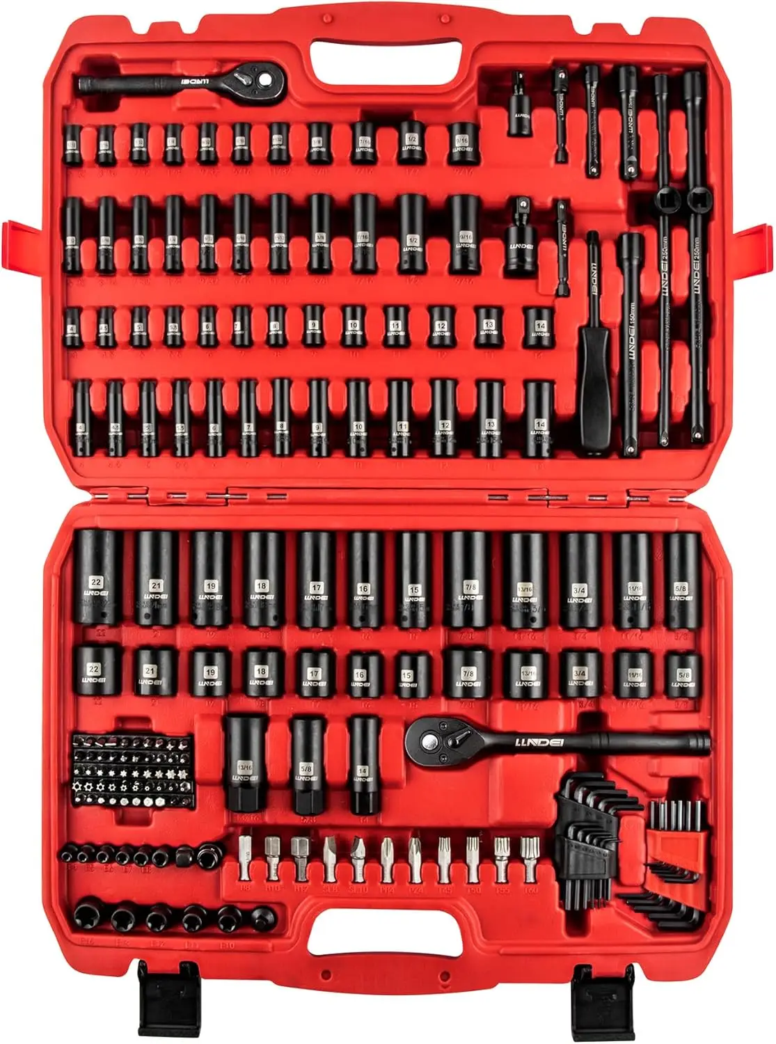 

186Pcs 1/4 & 3/8 Inch Drive Impact Socket Set, Metric & Standard, Deep & Shallow, CR-V, with Ratchet and Bits