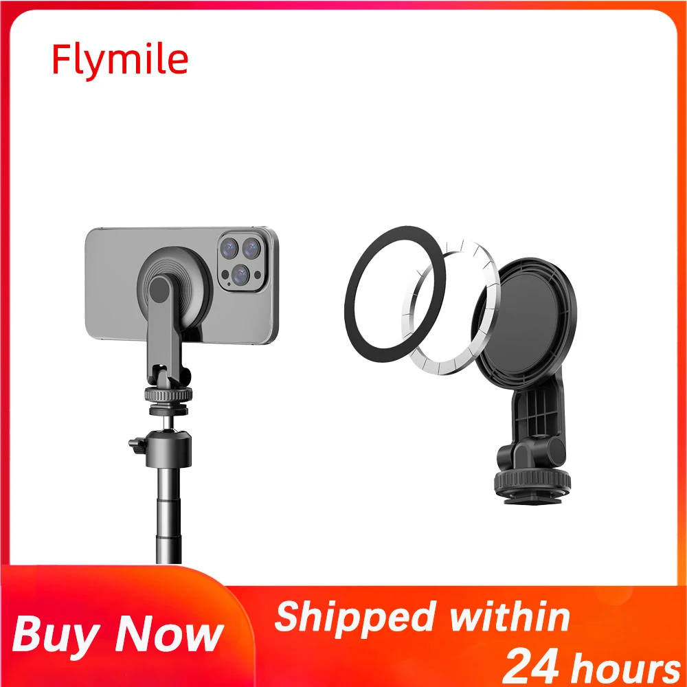 Flymile Magnetic Mount For iPhone 15 14 13 Adapter Extend Bracket With Cold Shoe And 1/4 Screw Holes Phone Photography Accessory