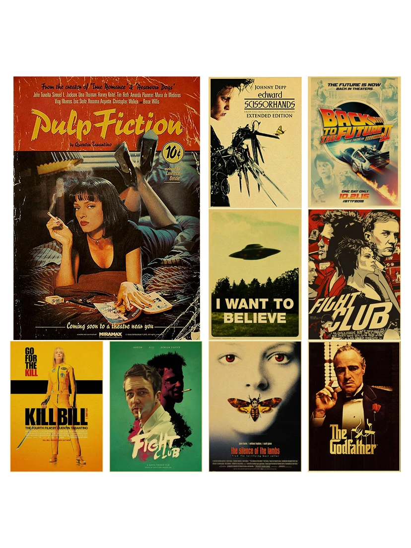 Affiche de film classique rétro en papier Kraft, impressions de pâte de Fiction, le parrain, Club de combat, Vintage, maison, salle, Bar, café, décoration murale artistique