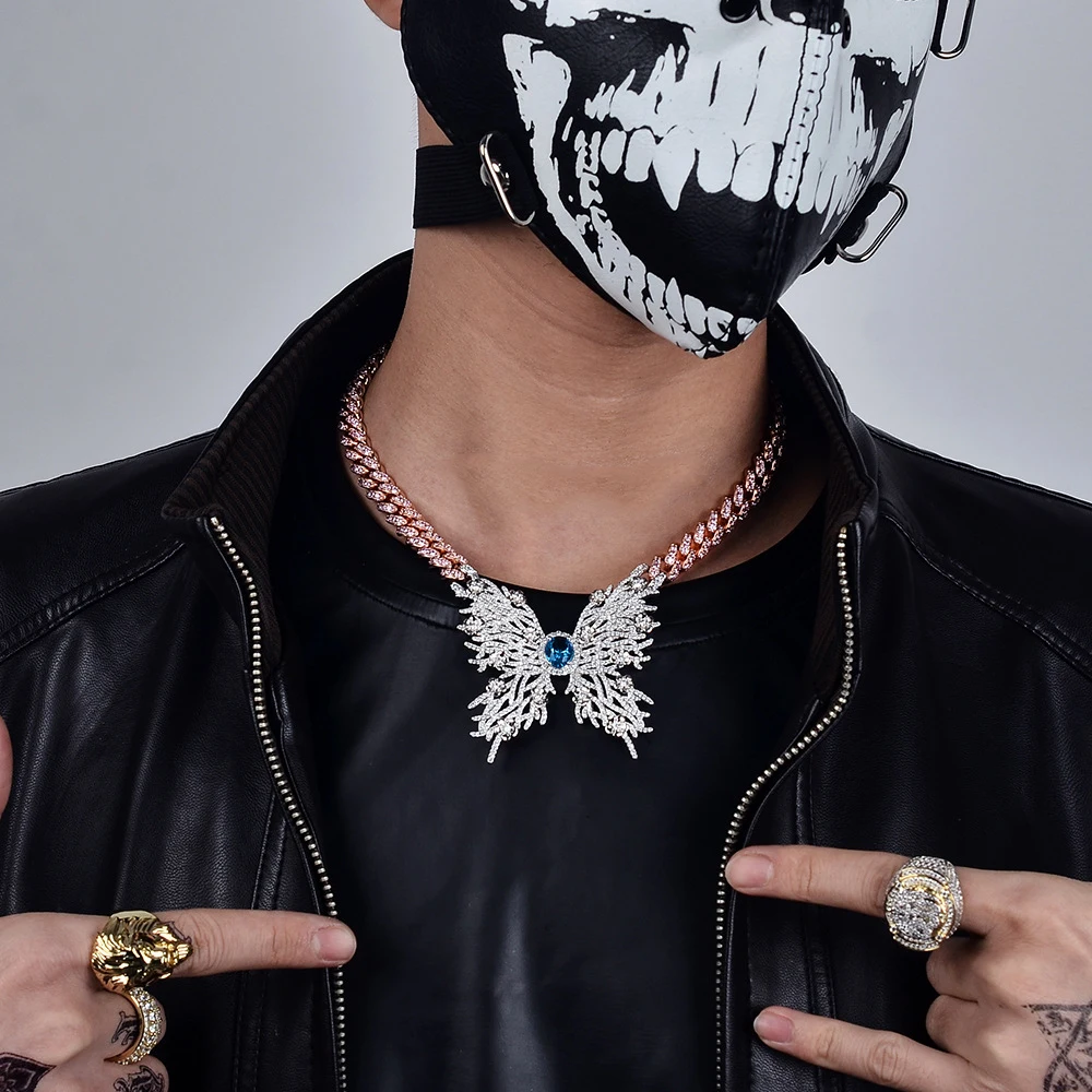 Icedminer Butterfly Cuban Chain Necklace For Men Zircon Iced Out Necklace Miami Chain Choker Women Hip Hop Jewelry Free Shipping