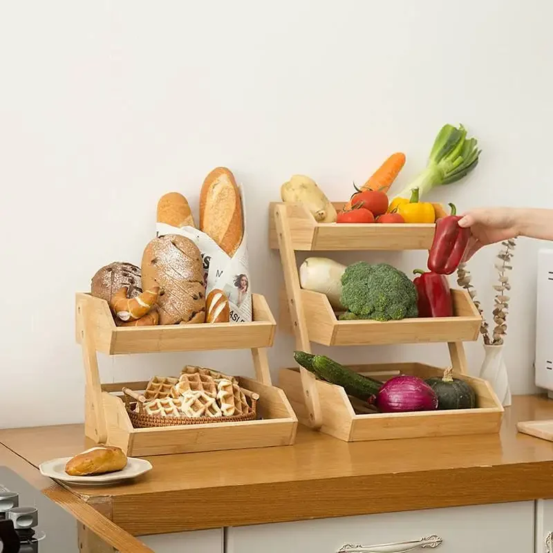 Multi layer storage rack, desktop snack storage, bamboo noodle display rack, water fruit basket