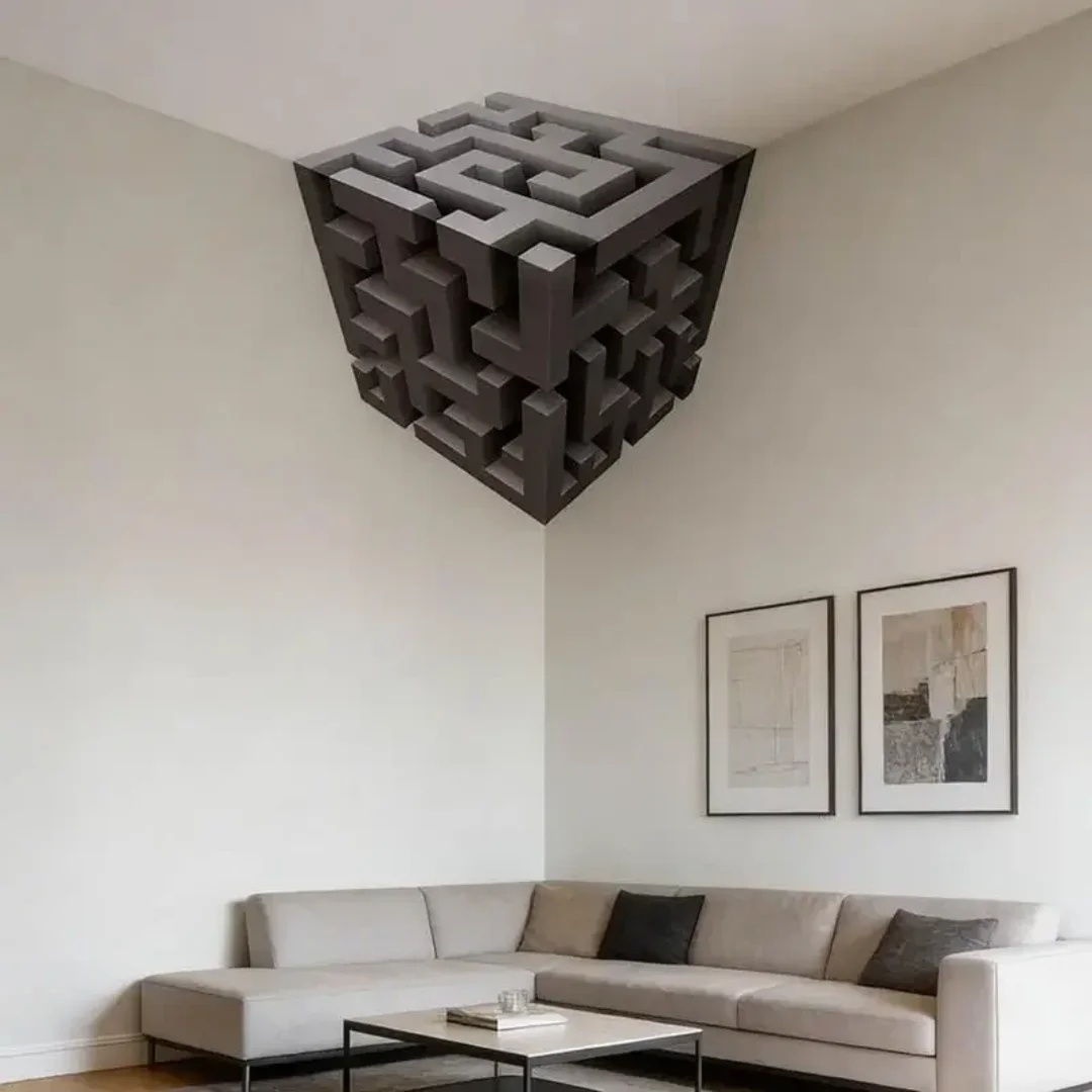 Impossible Corners Wall Art That Reshapes Reality 3D Cube Illusion Wall Sticker Removable Peel and Stick Graphic Wall Art