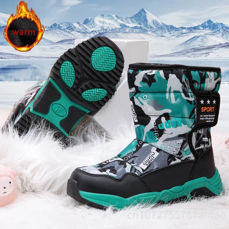 

Girls Boys Winter Sneakers Non-Slip Children's Snow Boots Warm Fleece-Lined Cotton Boots Waterproof Thick Sole Snow Boots