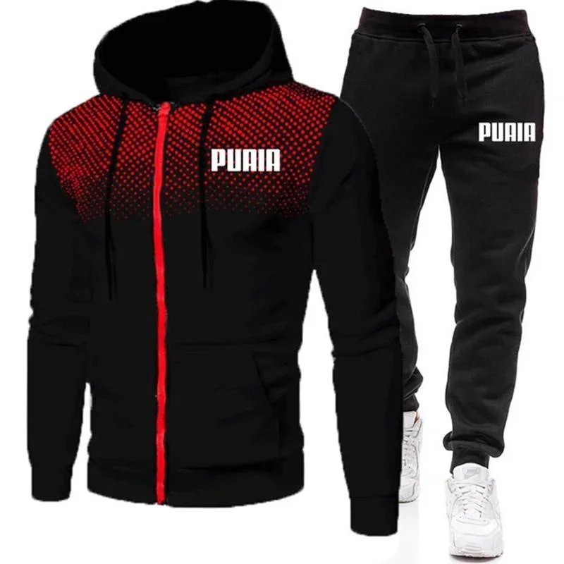 Conjunto de 2 piezas con cremallera para hombre, chaquetas con capucha y pantalones deportivos informales, chándales para correr al aire libre,