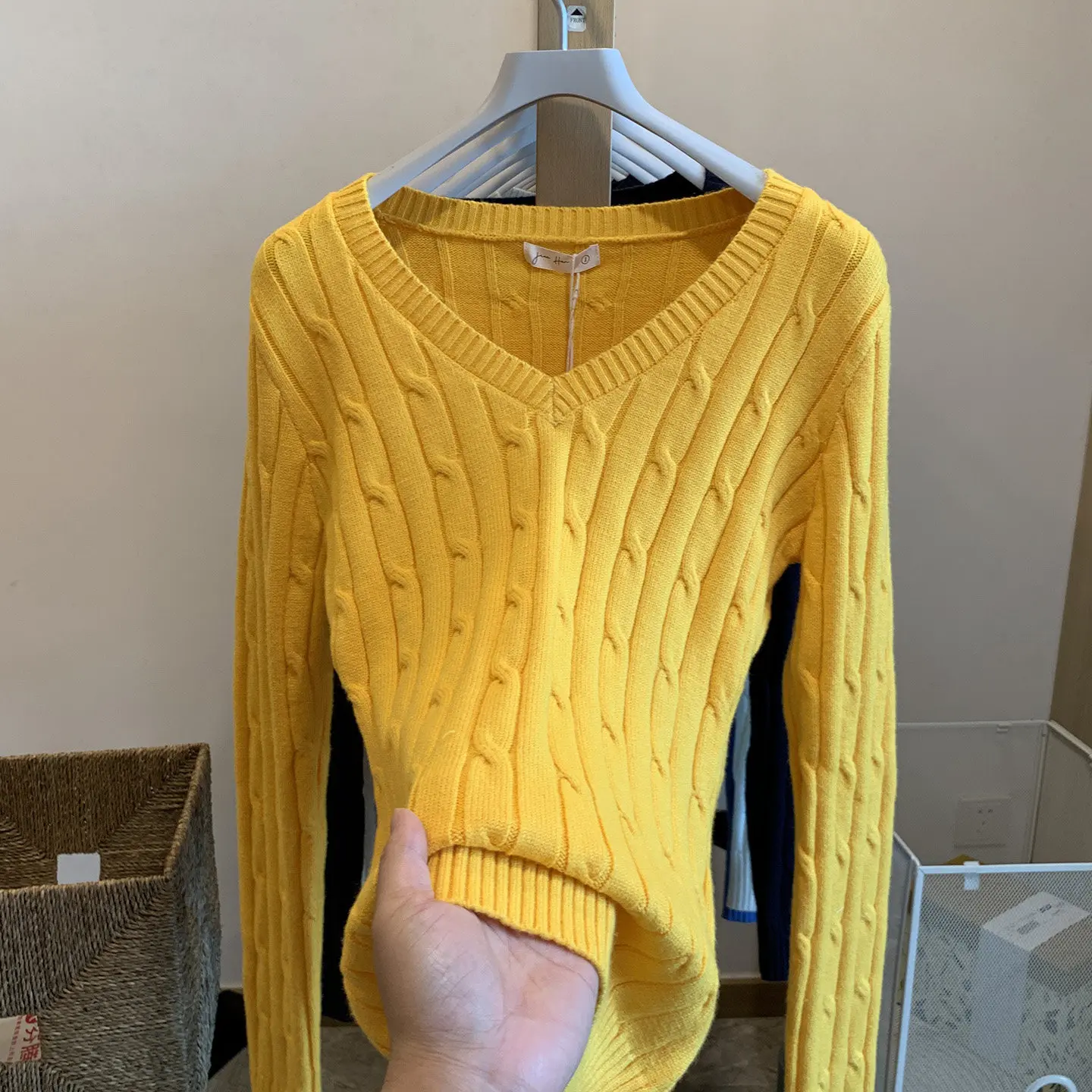 Spring Autumn Pure Color V-neck Twist Sweater Slimming Women's Korean Style Unique Knitted Shirt Inner Wear Overhead Top