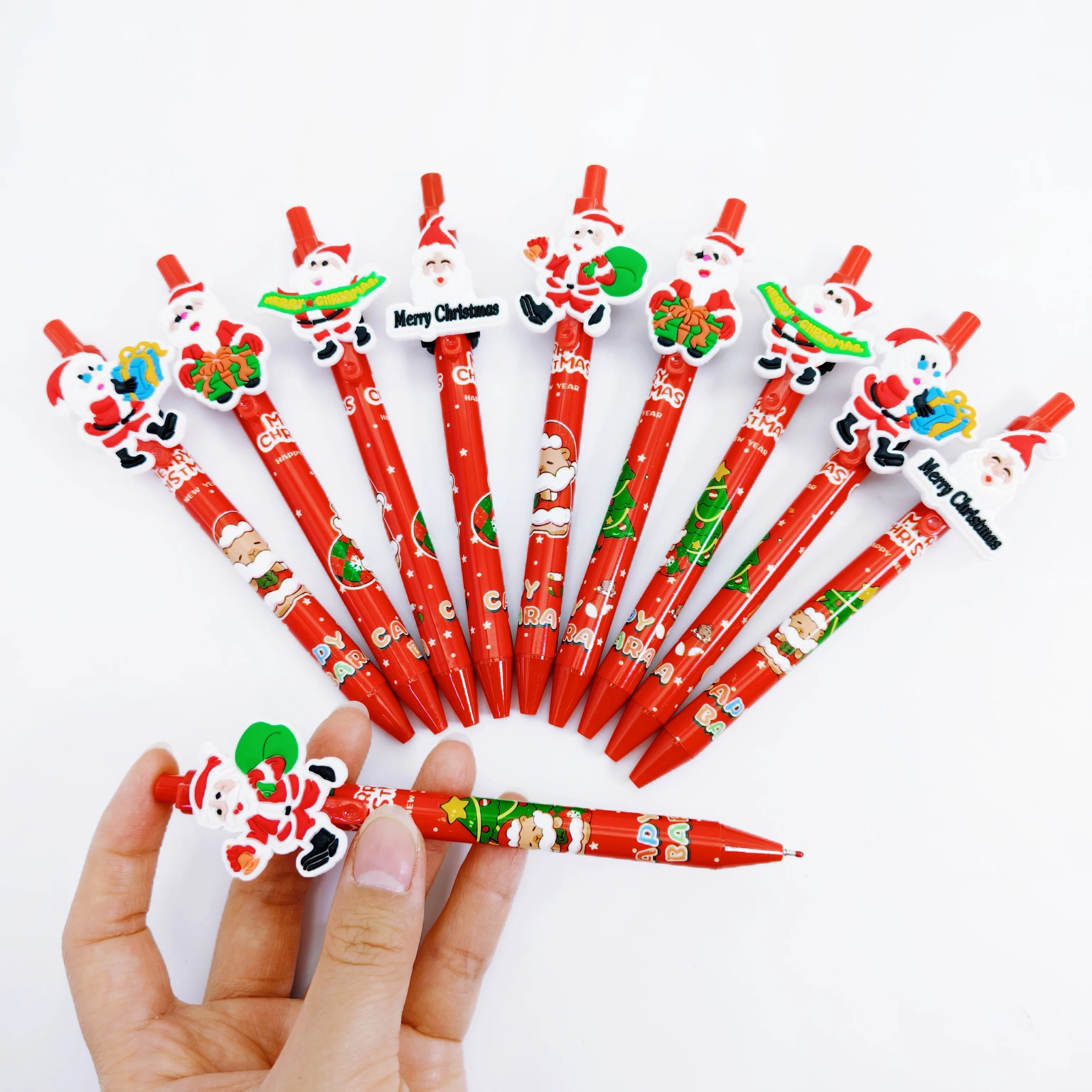 6Pcs/12Pcs Red Santa Claus Element Ballpoint Pen Merry Christmas Ballpoint Pen Christmas Party Office Learning Stationery