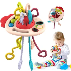 Brinquedos Sensoriais Montessori Pull String para Bebés, Brinquedos Sensoriais em Silicone, Desenvolvimento de Competências Motoras Finas, 1 Ano, 2 Anos, 3 Anos