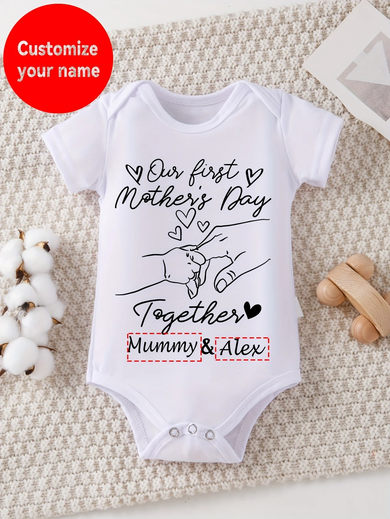 Baby S Ized First Mother S Day Outfit Name Initials Lettering Baby Hands Print Jumpsuit Short Sleeve Triangle Romper for Outdoor