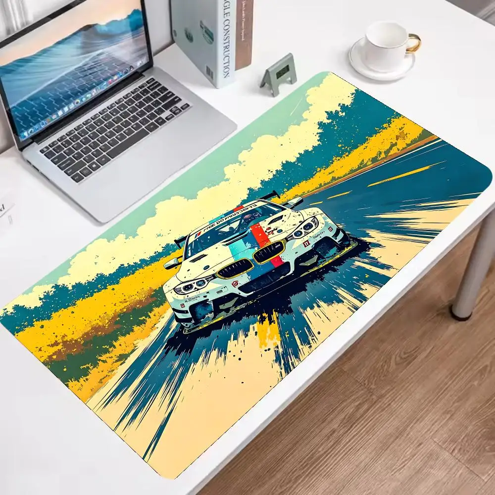 Retro Oil Painting  Racing Mouse Pad, Extra Large Lock Edge Desk Mat